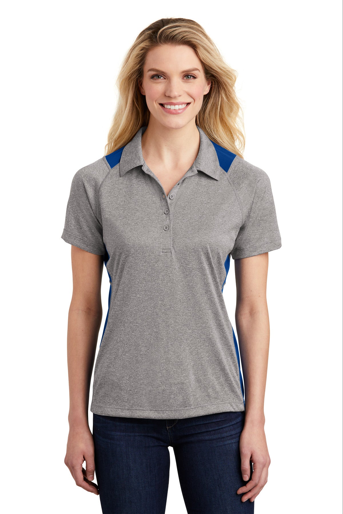 Sport-Tek Women's Heather Colorblock Contender Polo. LST665