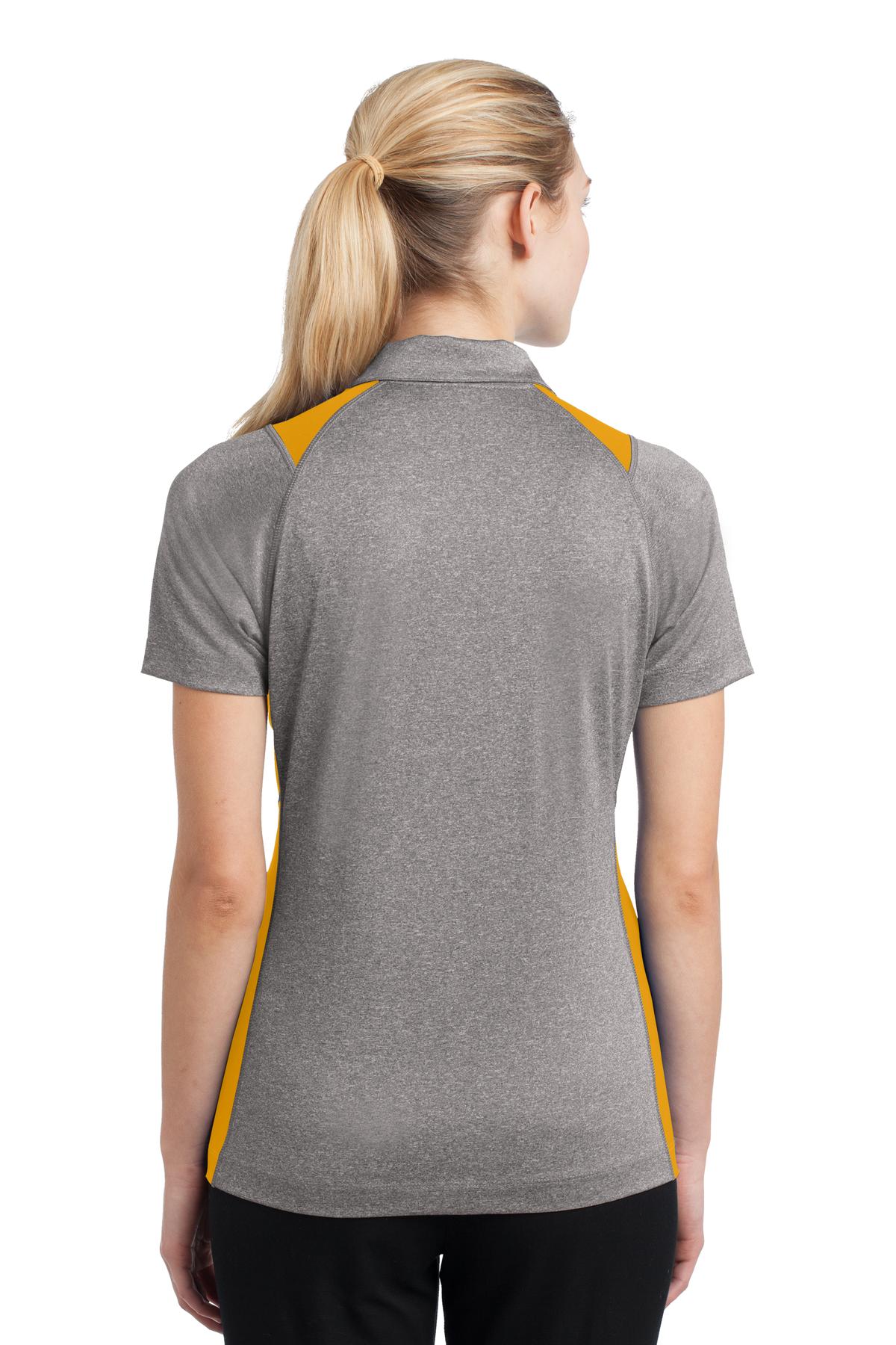 Custom Embroidered Sport-Tek Women's Heather Colorblock Contender Polo. LST665,Vintage Heather/ Gold