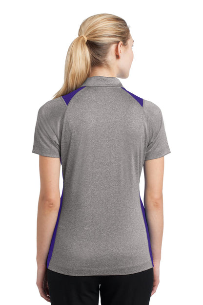 Custom Embroidered Sport-Tek Women's Heather Colorblock Contender Polo. LST665,Vintage Heather/ Purple