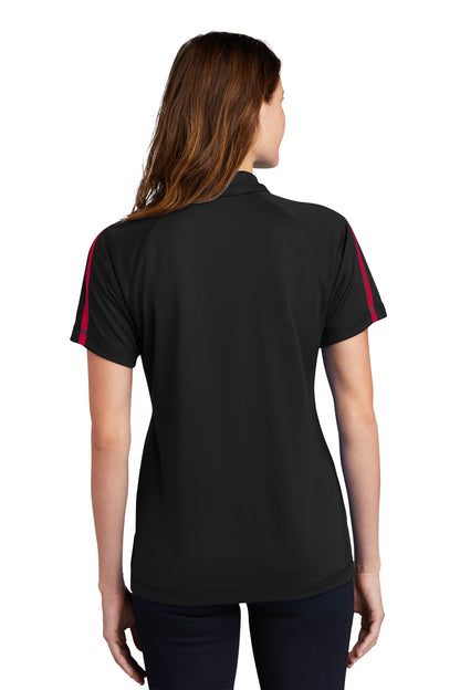 Custom Embroidered Sport-Tek Women's PosiCharge Micro-Mesh Colorblock Polo. LST685,Black/ Red
