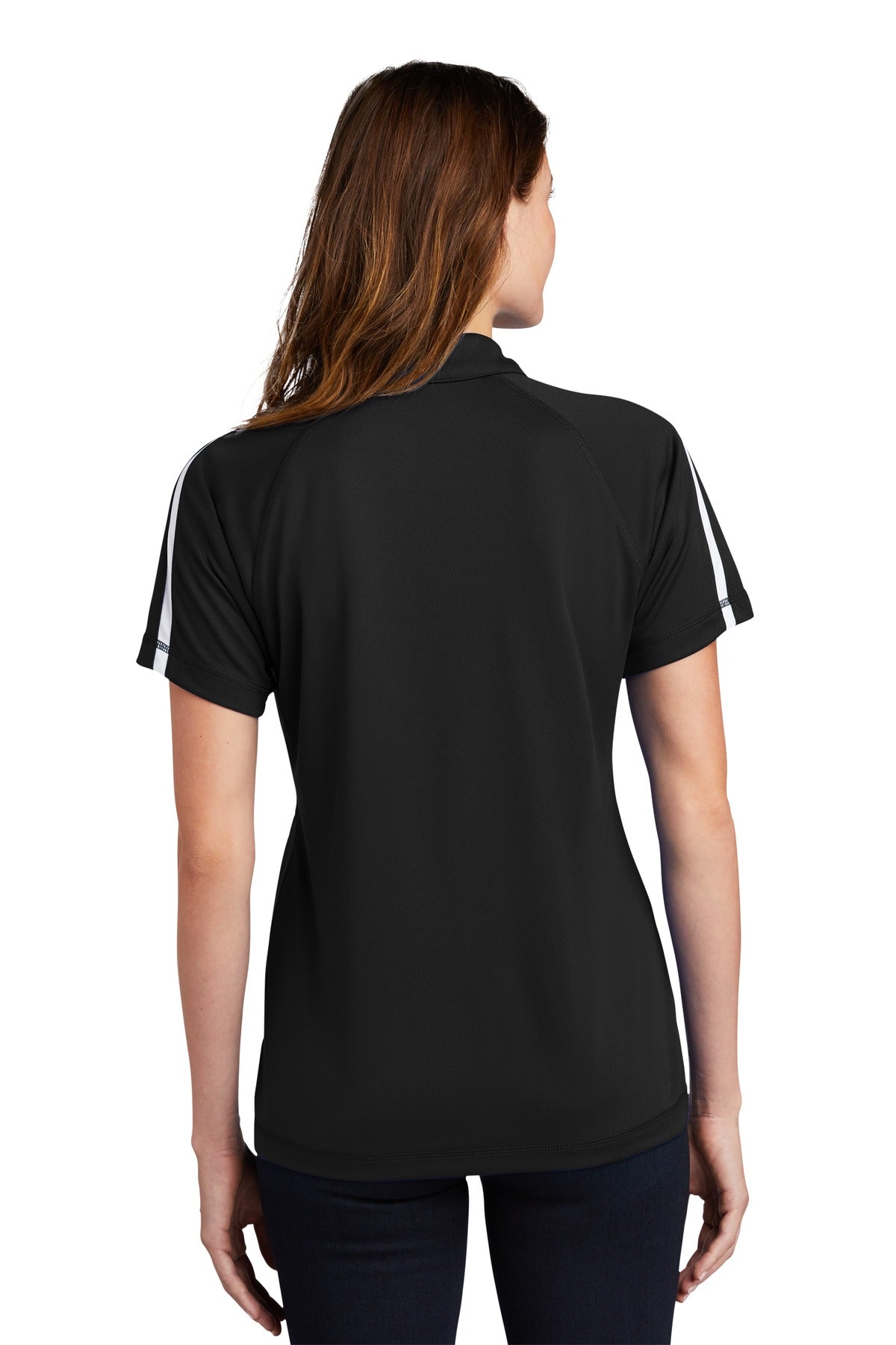 Custom Embroidered Sport-Tek Women's PosiCharge Micro-Mesh Colorblock Polo. LST685,Black/ White