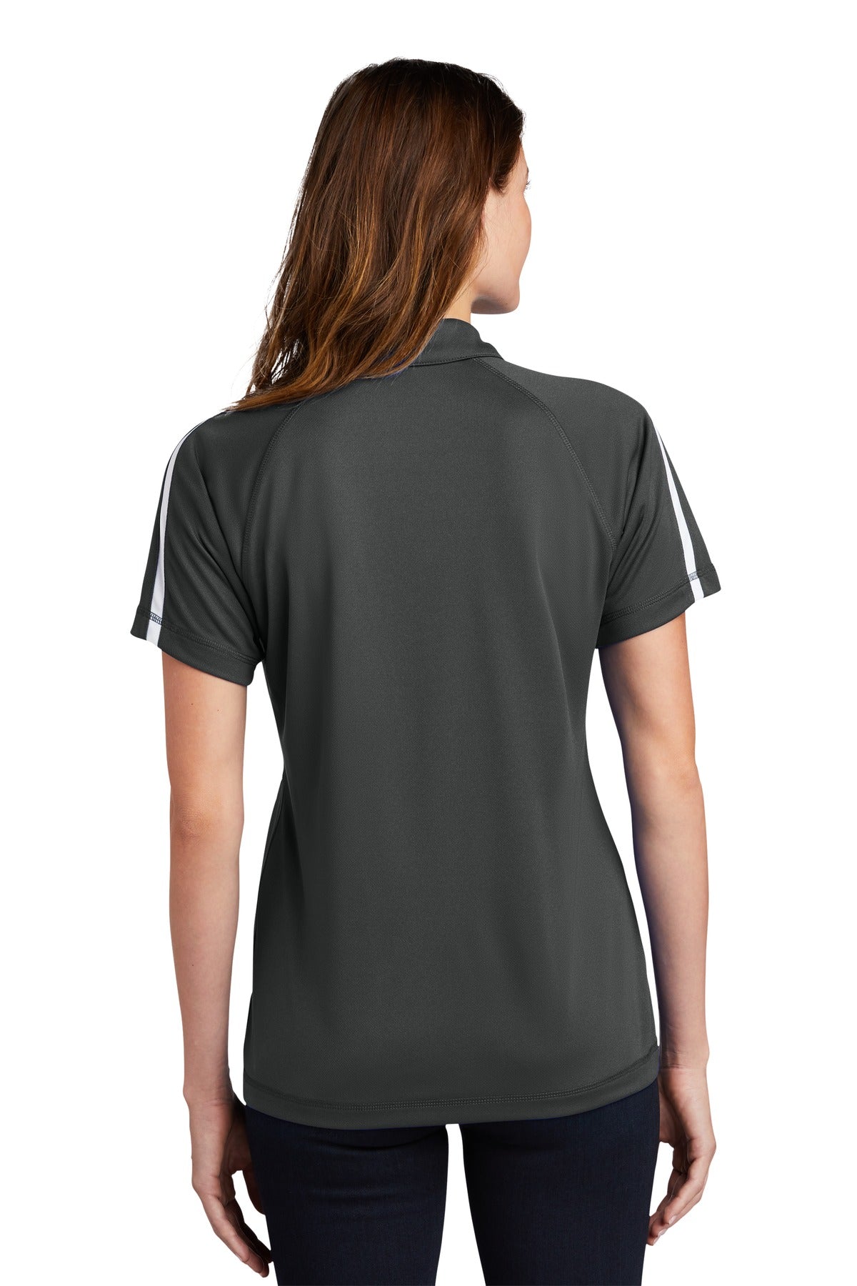 Custom Embroidered Sport-Tek Women's PosiCharge Micro-Mesh Colorblock Polo. LST685,Iron Grey/ White