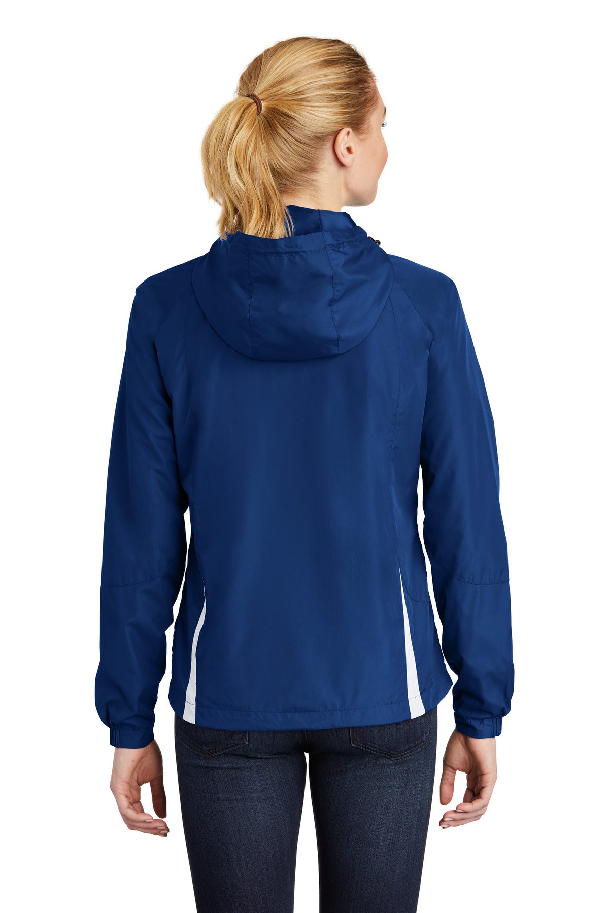 Custom Embroidered Sport-Tek Women's Colorblock Hooded Raglan Jacket. LST76,True Royal/ White