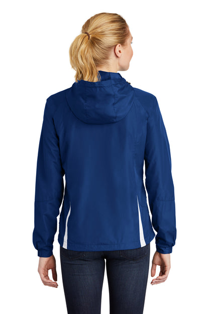 Custom Embroidered Sport-Tek Women's Colorblock Hooded Raglan Jacket. LST76,True Royal/ White