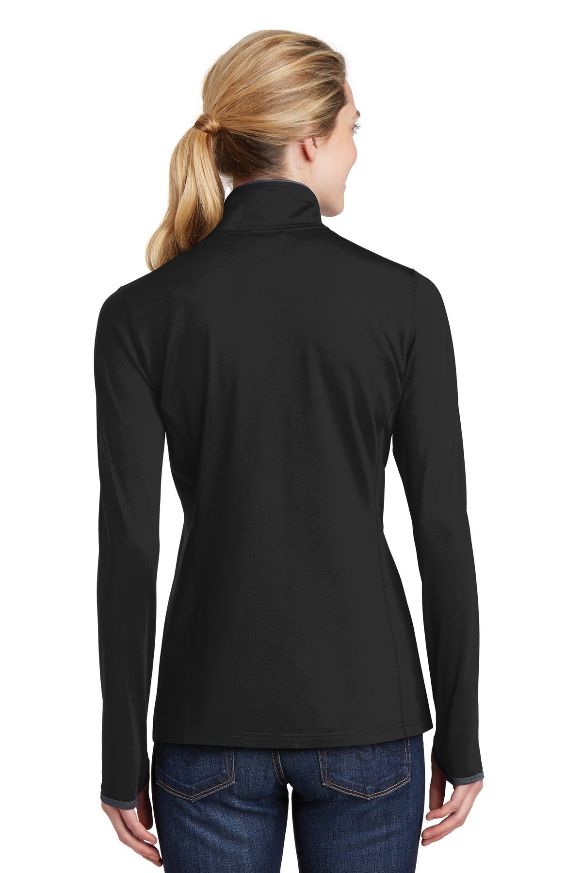 Custom Embroidered Sport-Tek Women's Sport-Wick Stretch Contrast Full-Zip Jacket.  LST853,Black/ Charcoal Grey
