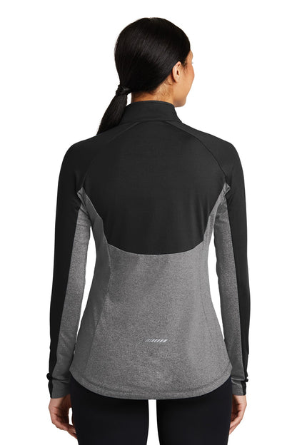 Custom Embroidered Sport-Tek Women's Sport-Wick Stretch Contrast 1/4-Zip Pullover. LST854,Black/ Charcoal Grey Heather