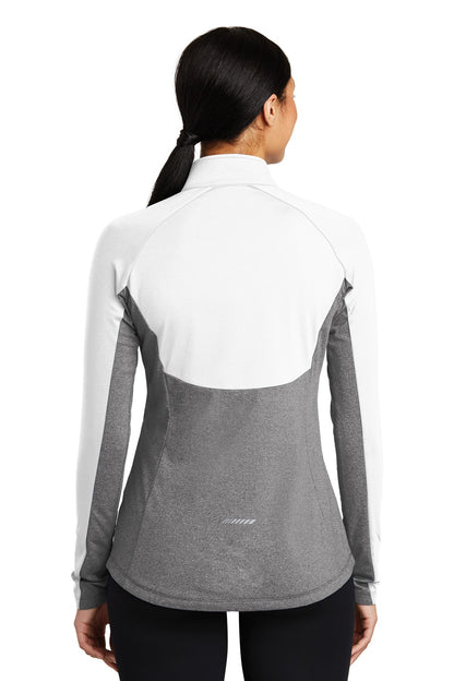 Custom Embroidered Sport-Tek Women's Sport-Wick Stretch Contrast 1/4-Zip Pullover. LST854,White/ Charcoal Grey Heather