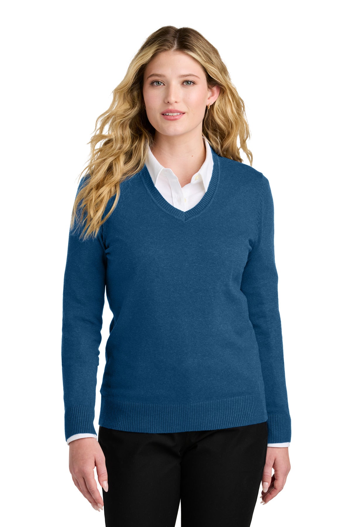 Custom Embroidered Port Authority Polos/Knits in Aegean Blue Heather