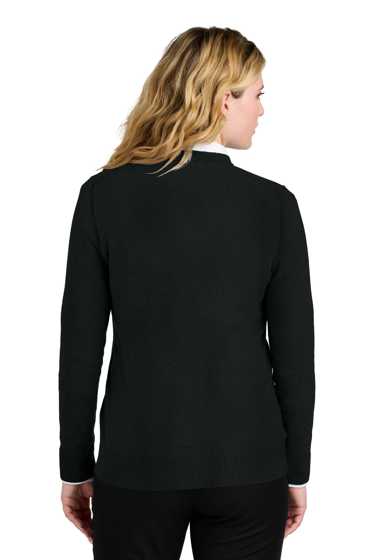 Custom Embroidered Port Authority Women's Easy Care V-Neck Sweater LSW2850,Deep Black