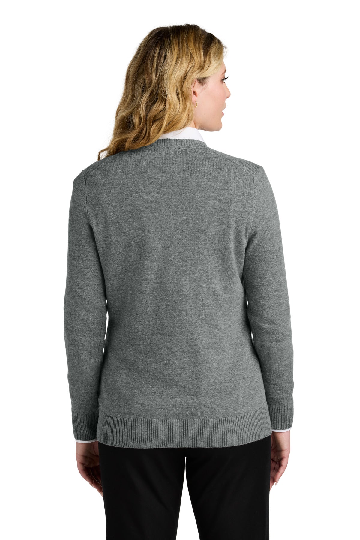 Custom Embroidered Port Authority Women's Easy Care V-Neck Sweater LSW2850,Medium Heather Grey