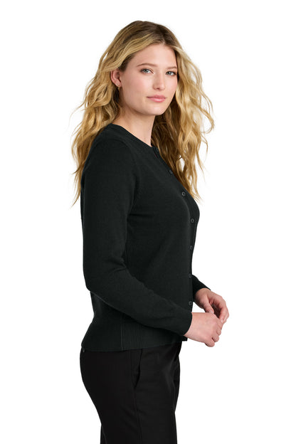 Custom Embroidered Port Authority Women's Easy Care Crewneck Cardigan Sweater LSW2870,Deep Black