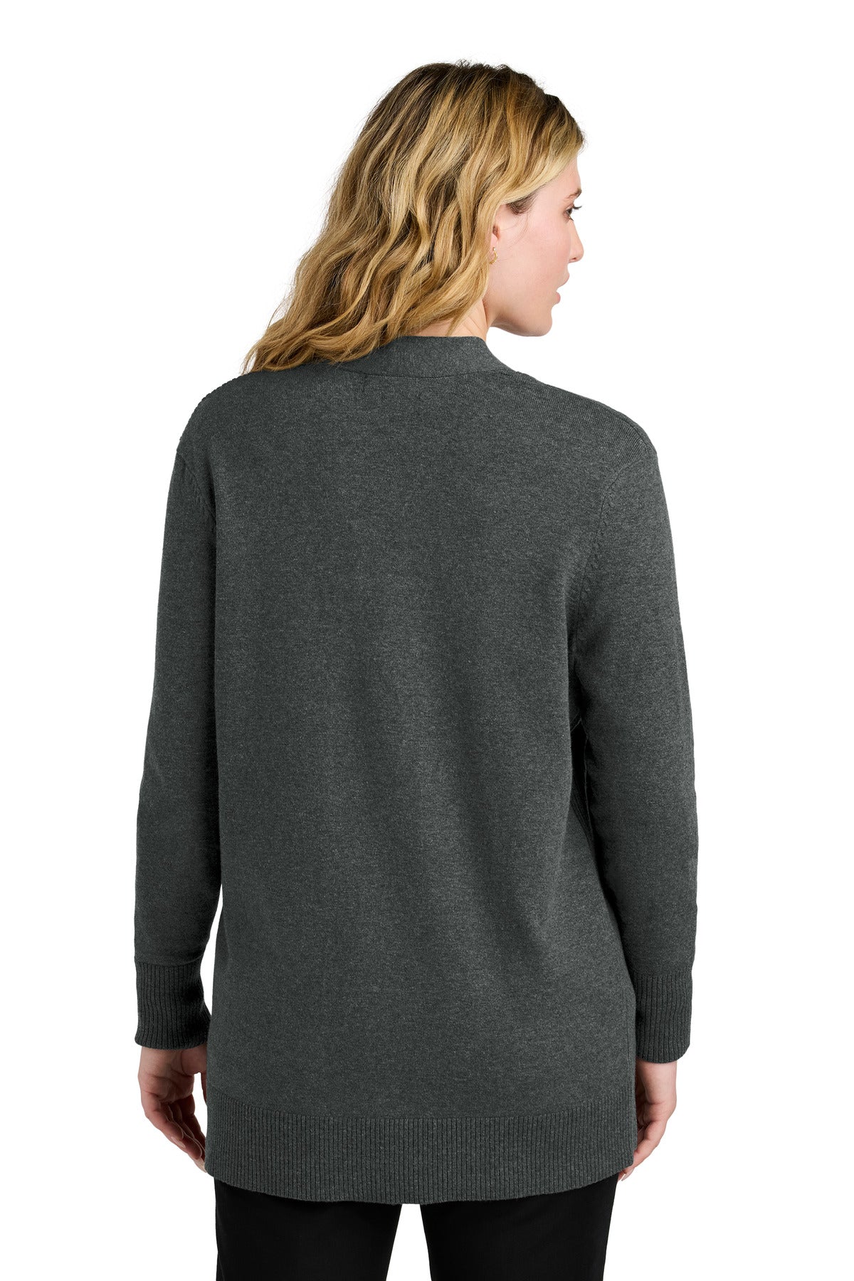 Custom Embroidered Port Authority Women's Easy Care Open-Front Cardigan Sweater LSW2890,Charcoal Heather