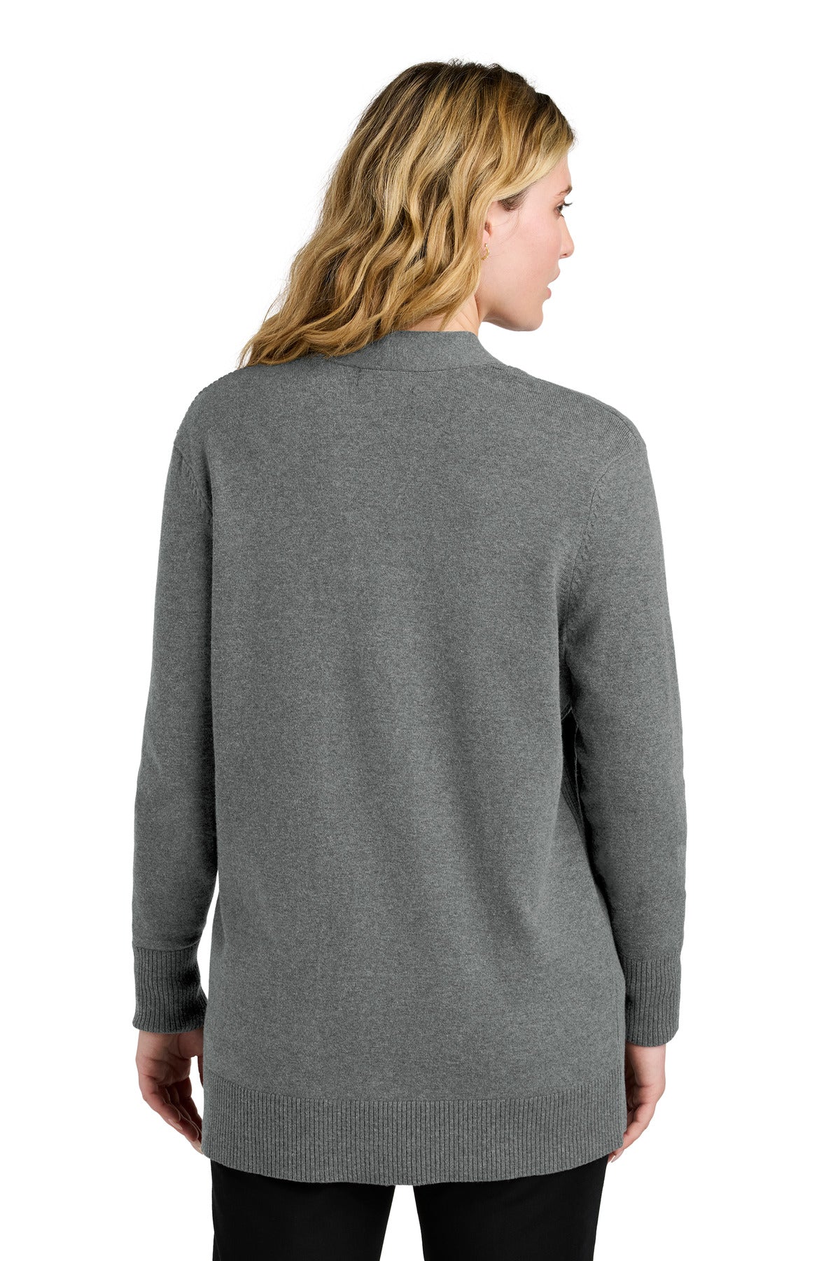 Custom Embroidered Port Authority Women's Easy Care Open-Front Cardigan Sweater LSW2890,Medium Heather Grey