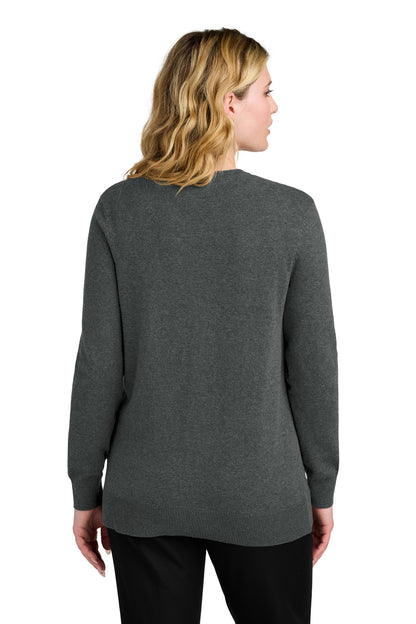 Custom Embroidered Port Authority Women's Easy Care Button-Up Cardigan Sweater LSW4150,Charcoal Heather