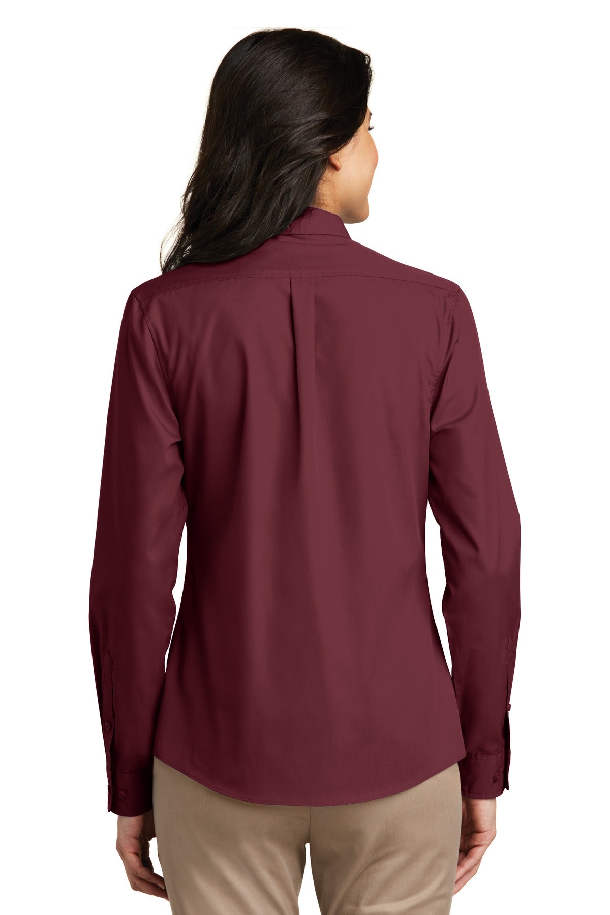 Custom Embroidered Port Authority Women's Long Sleeve Carefree Poplin Shirt. LW100,Burgundy