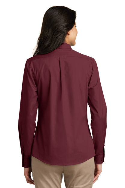 Custom Embroidered Port Authority Women's Long Sleeve Carefree Poplin Shirt. LW100,Burgundy