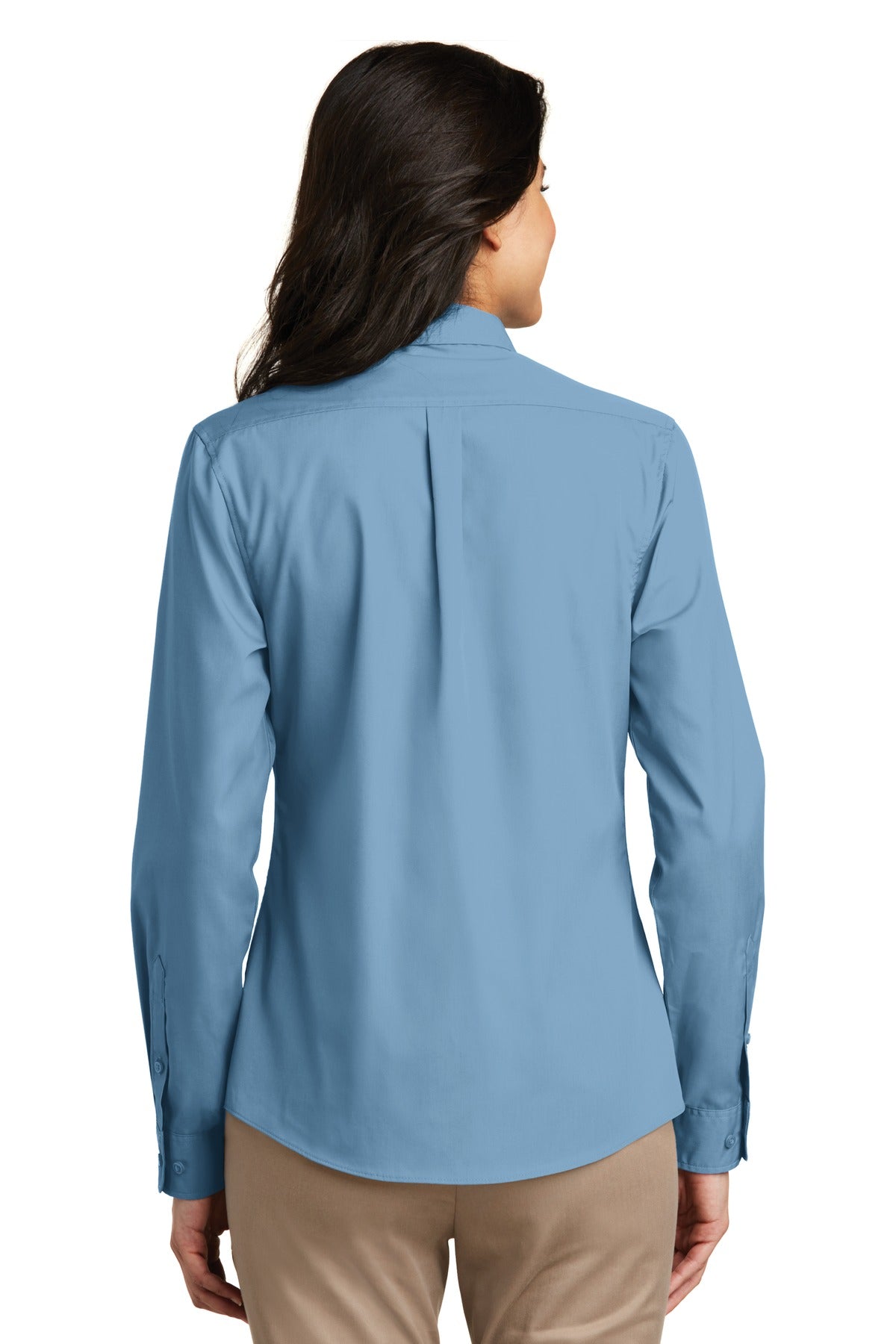 Custom Embroidered Port Authority Women's Long Sleeve Carefree Poplin Shirt. LW100,Carolina Blue