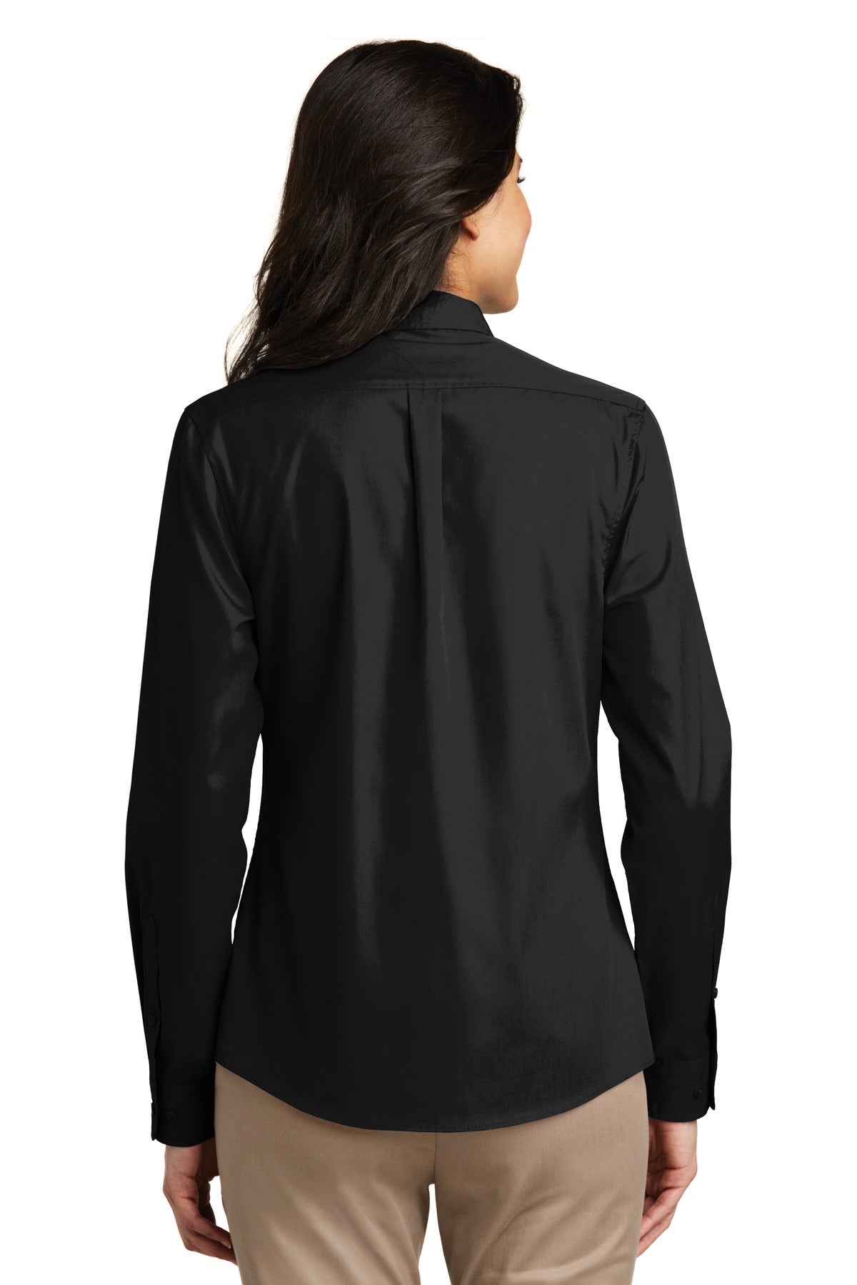 Custom Embroidered Port Authority Women's Long Sleeve Carefree Poplin Shirt. LW100,Deep Black