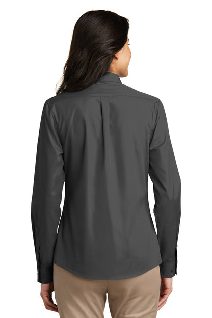 Custom Embroidered Port Authority Women's Long Sleeve Carefree Poplin Shirt. LW100,Graphite