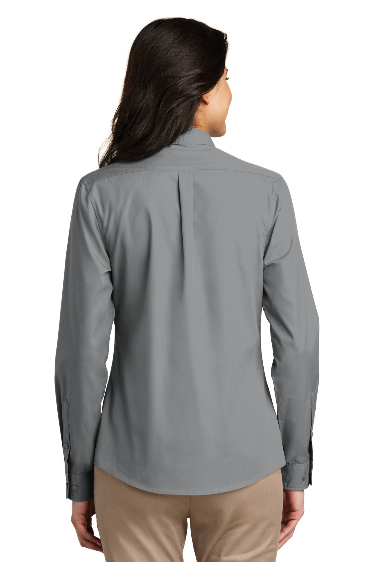 Custom Embroidered Port Authority Women's Long Sleeve Carefree Poplin Shirt. LW100,Gusty Grey