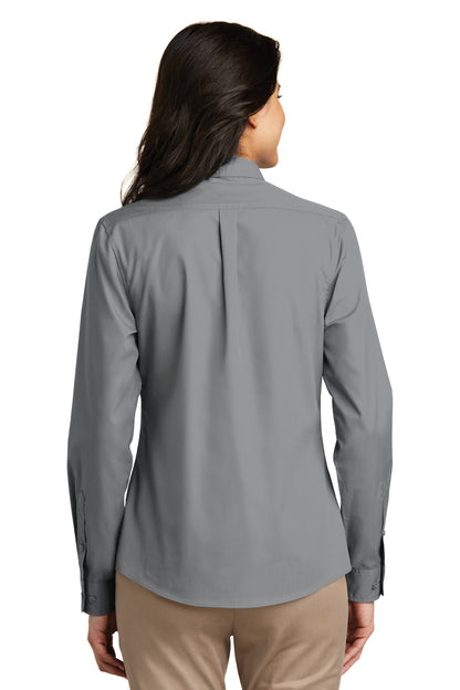 Custom Embroidered Port Authority Women's Long Sleeve Carefree Poplin Shirt. LW100,Gusty Grey