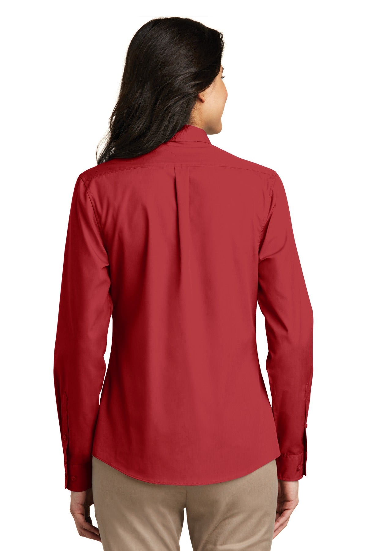 Custom Embroidered Port Authority Women's Long Sleeve Carefree Poplin Shirt. LW100,Rich Red