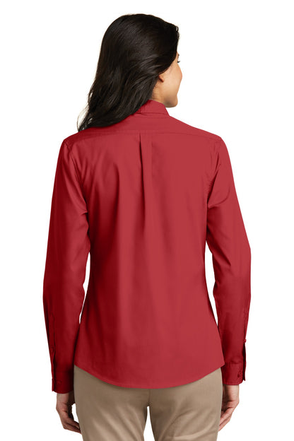 Custom Embroidered Port Authority Women's Long Sleeve Carefree Poplin Shirt. LW100,Rich Red