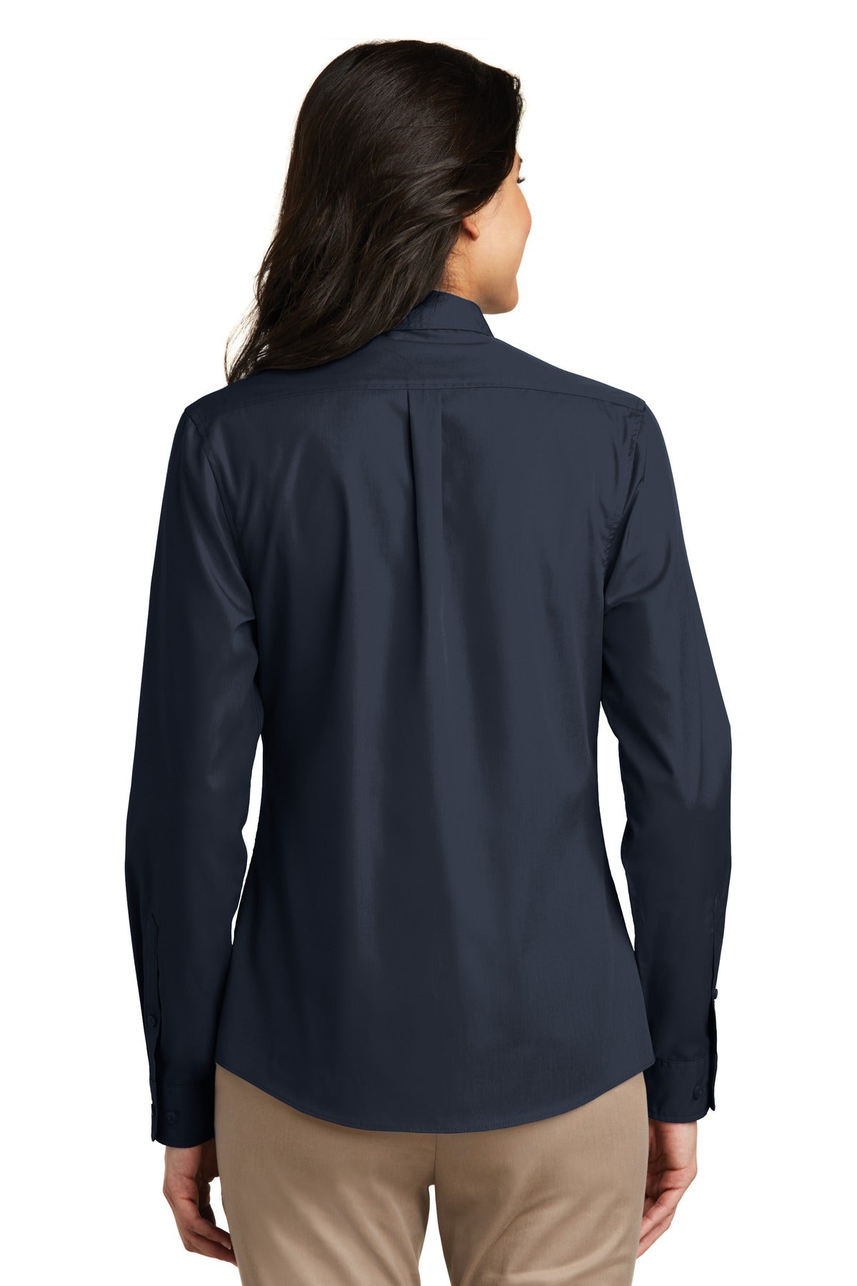 Custom Embroidered Port Authority Women's Long Sleeve Carefree Poplin Shirt. LW100,River Blue Navy