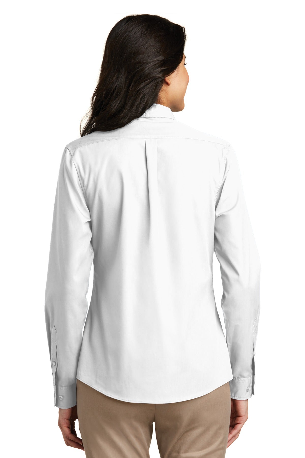 Custom Embroidered Port Authority Women's Long Sleeve Carefree Poplin Shirt. LW100,White