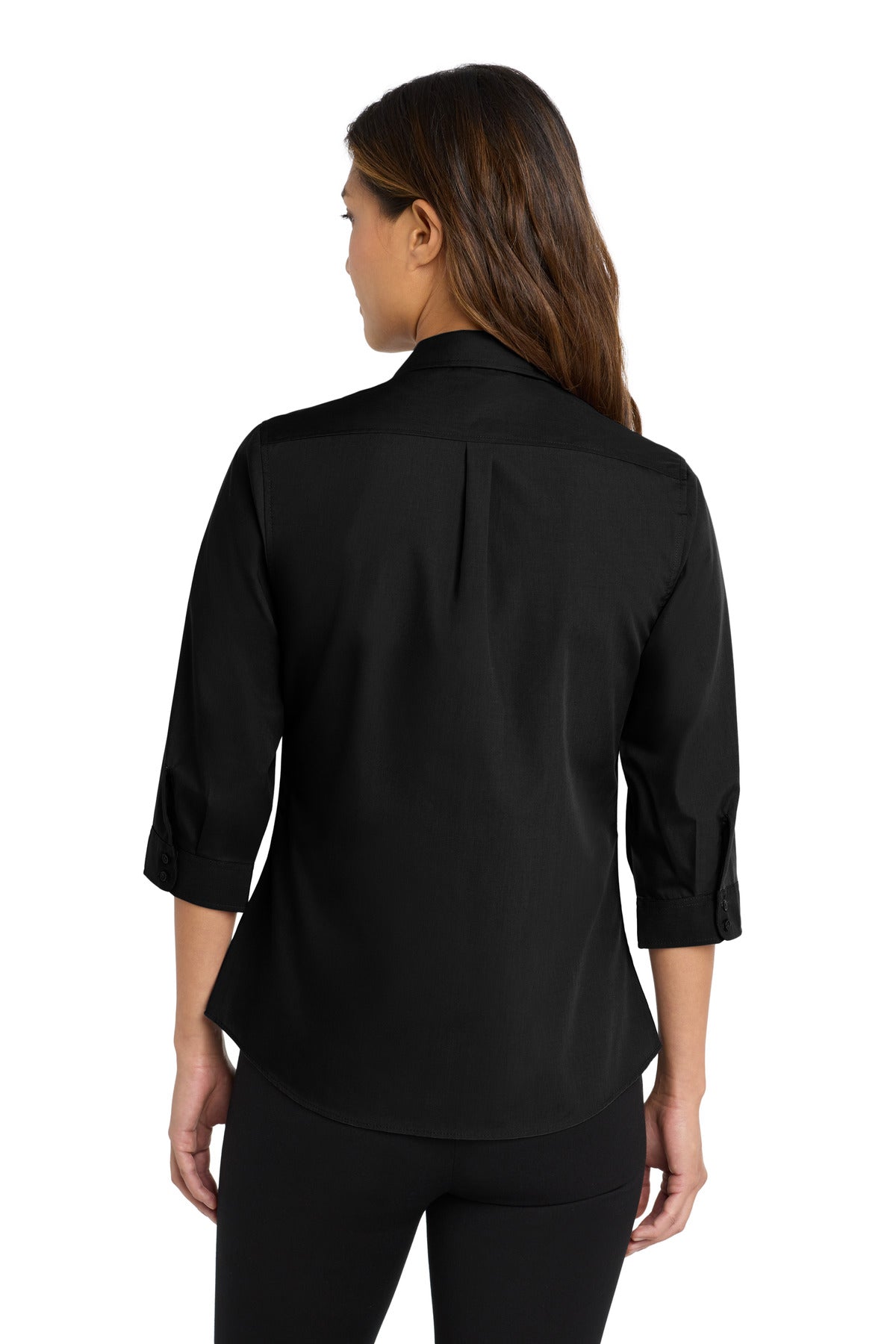 Custom Embroidered Port Authority Women's 3/4-Sleeve Carefree Poplin Shirt. LW102,Deep Black
