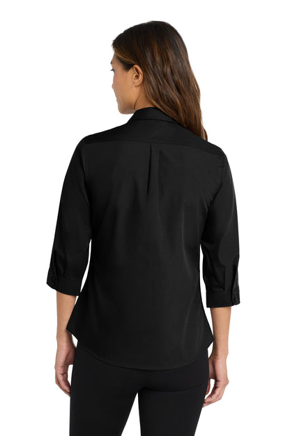 Custom Embroidered Port Authority Women's 3/4-Sleeve Carefree Poplin Shirt. LW102,Deep Black