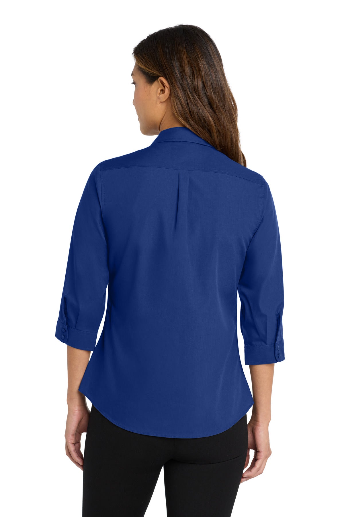 Custom Embroidered Port Authority Women's 3/4-Sleeve Carefree Poplin Shirt. LW102,True Royal