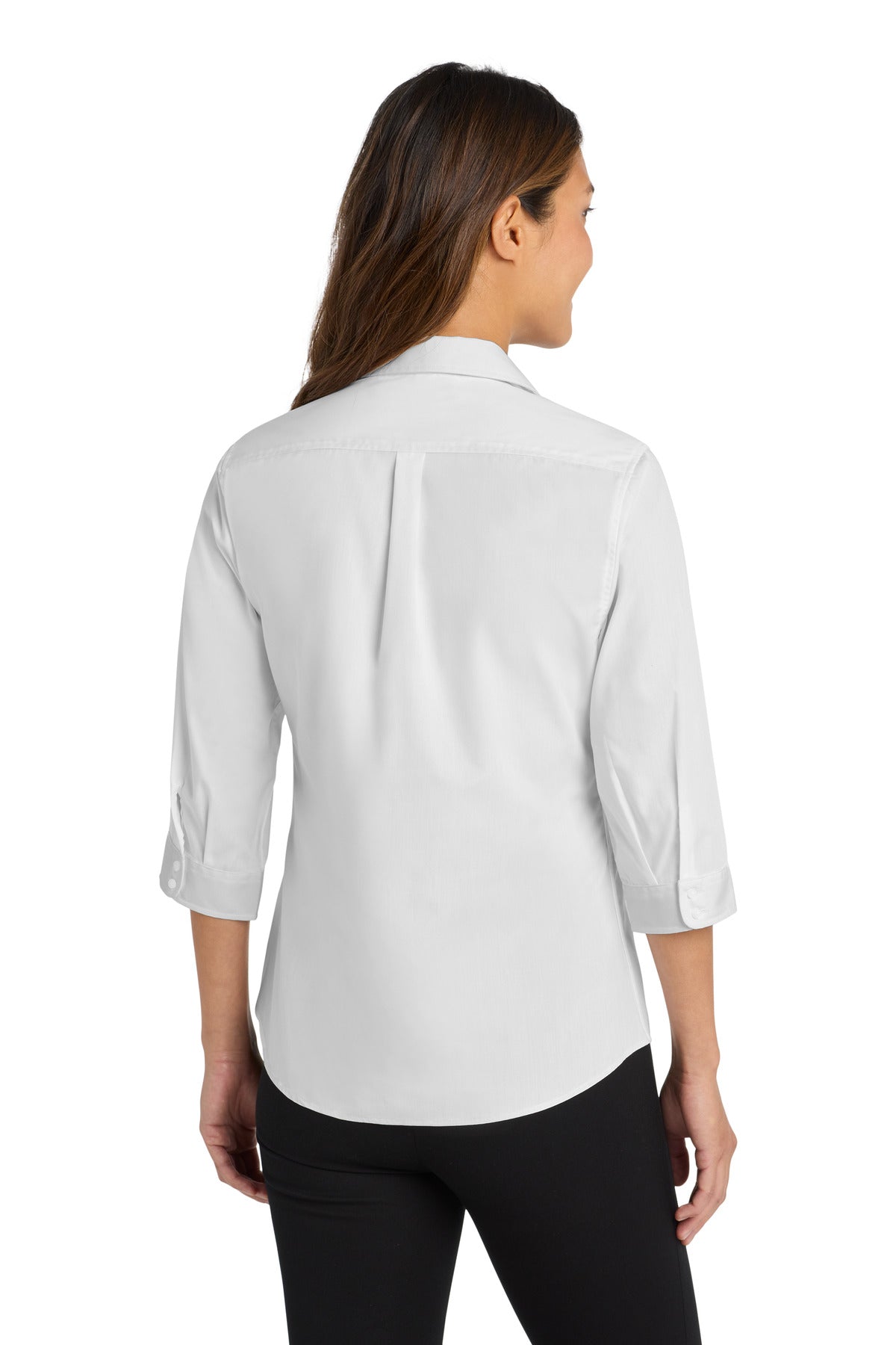 Custom Embroidered Port Authority Women's 3/4-Sleeve Carefree Poplin Shirt. LW102,White