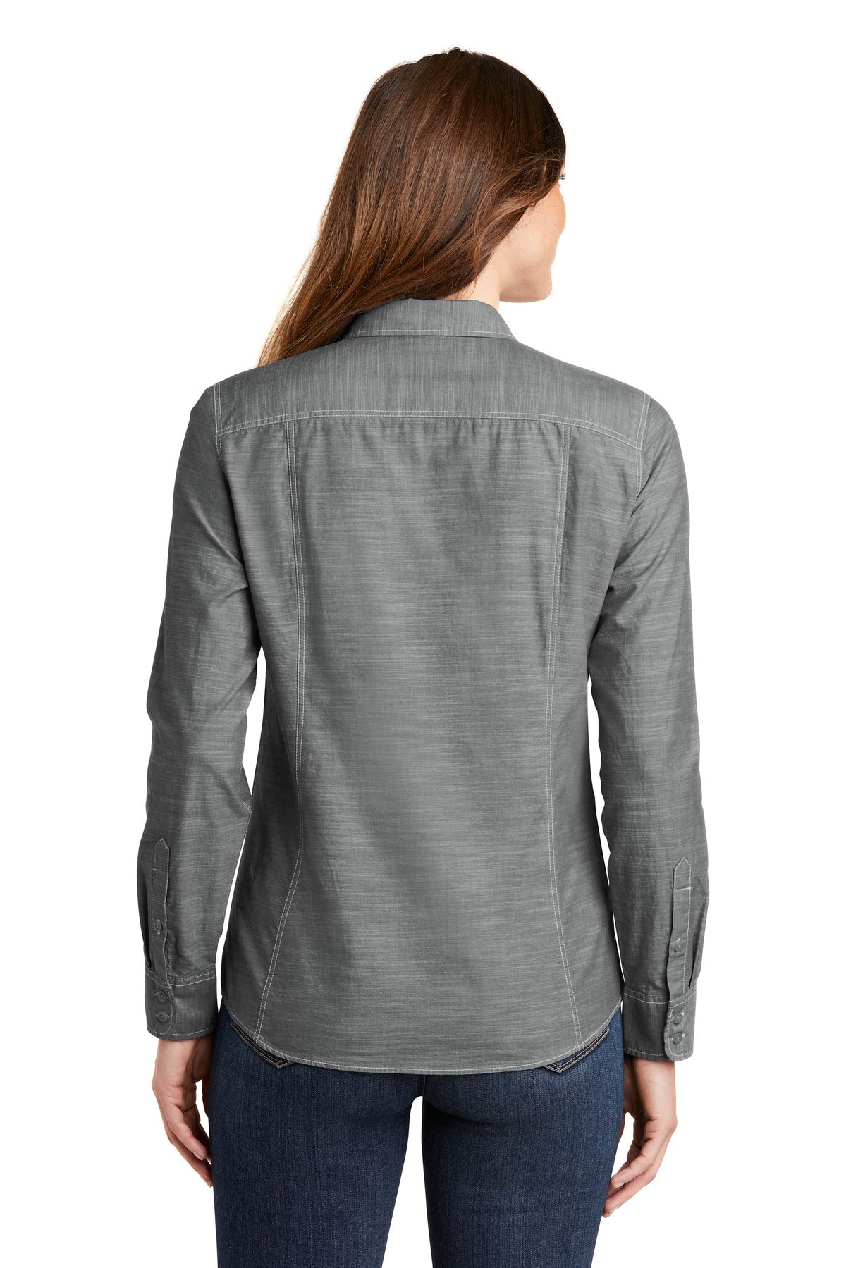 Custom Embroidered Port Authority Women's Slub Chambray Shirt. LW380,Grey