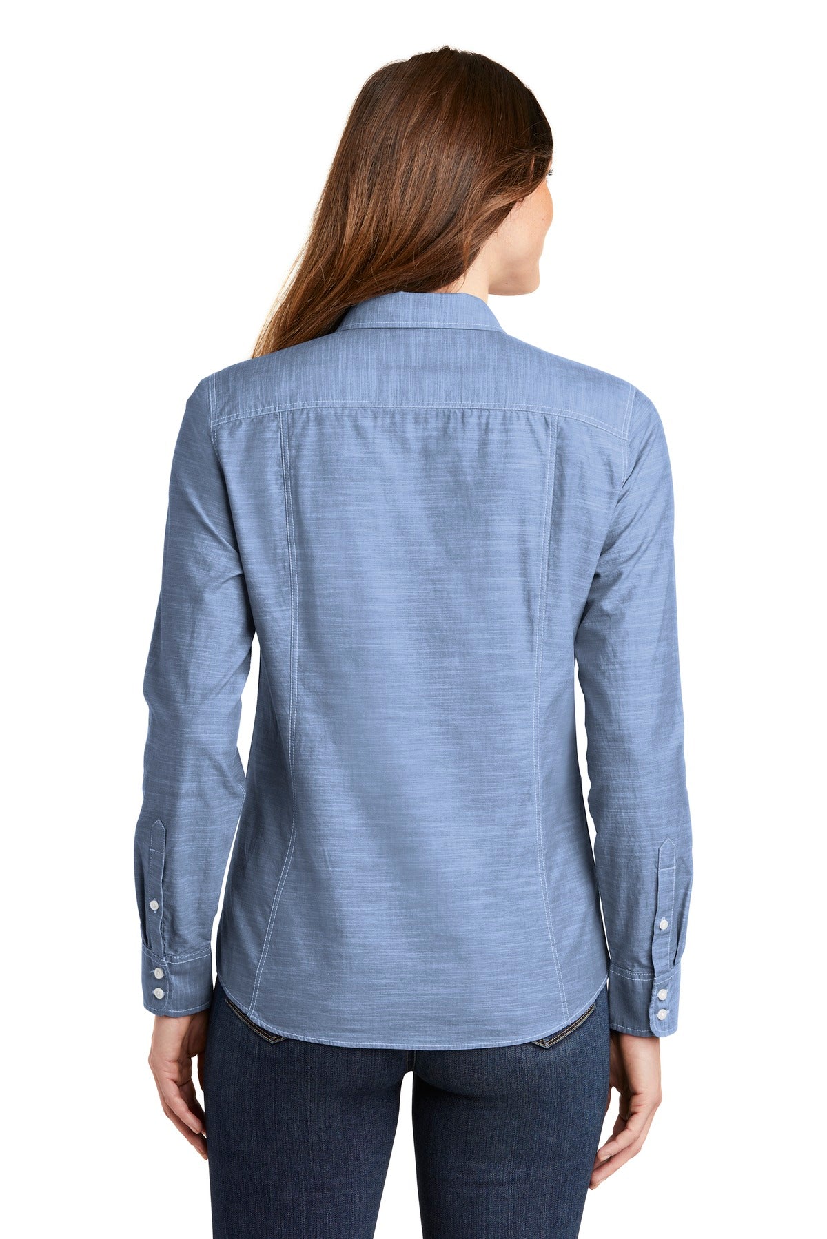 Custom Embroidered Port Authority Women's Slub Chambray Shirt. LW380,Light Blue