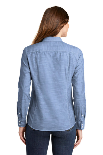 Custom Embroidered Port Authority Women's Slub Chambray Shirt. LW380,Light Blue