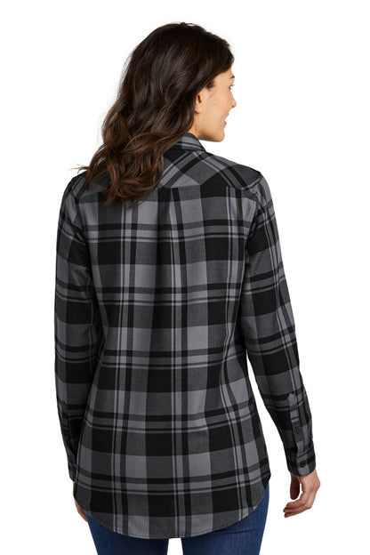 Custom Embroidered Port Authority Women's Plaid Flannel Tunic . LW668,Grey/ Black