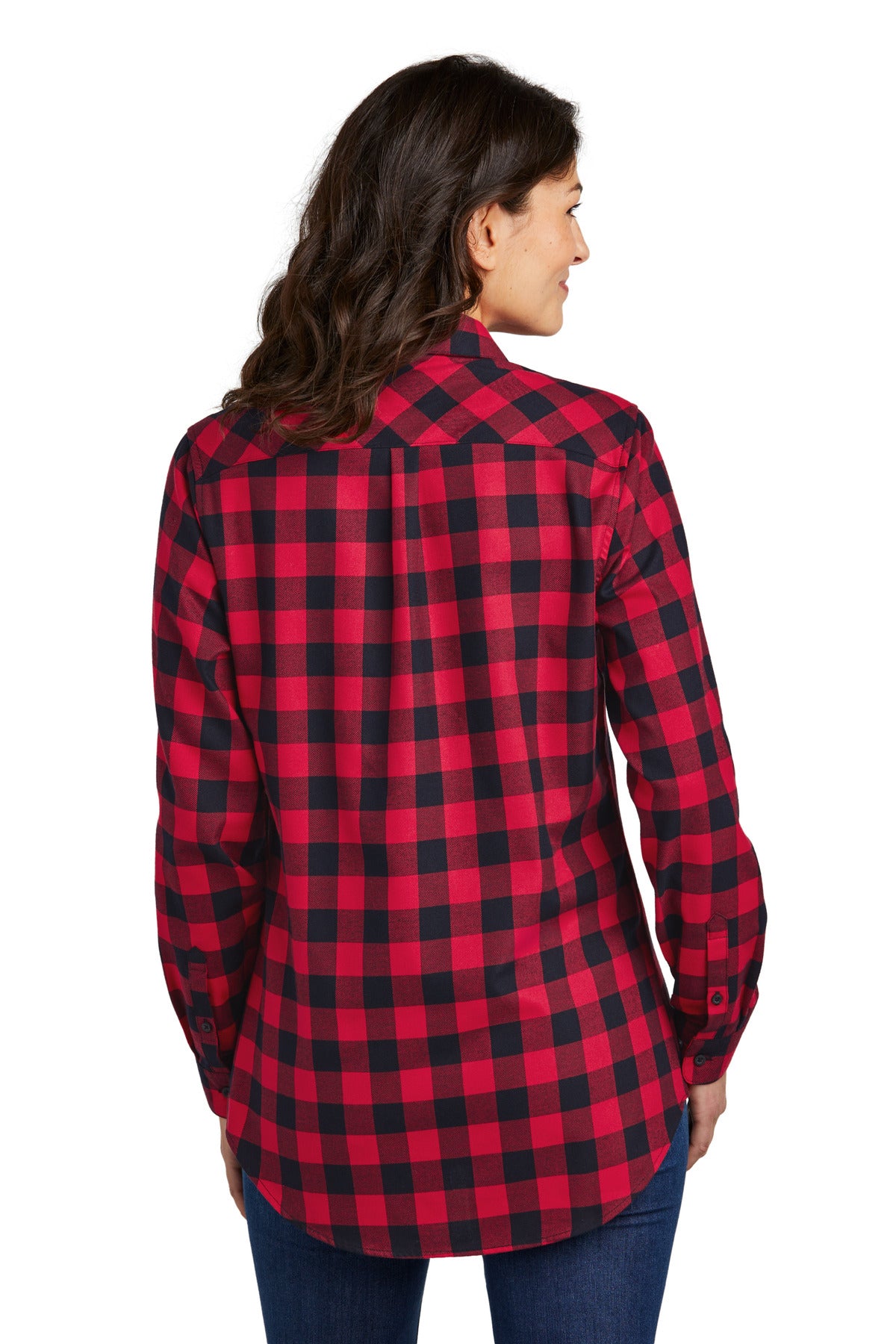 Custom Embroidered Port Authority Women's Plaid Flannel Tunic . LW668,Red/ Black Buffalo Check