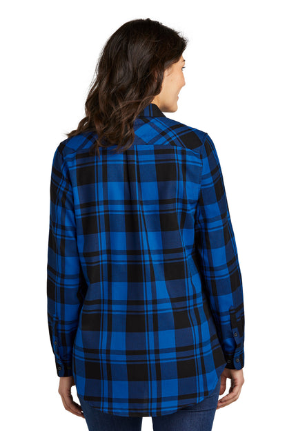 Custom Embroidered Port Authority Women's Plaid Flannel Tunic . LW668,Royal/ Black