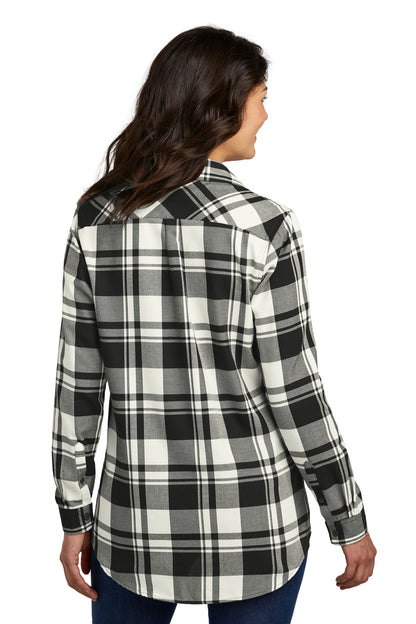 Custom Embroidered Port Authority Women's Plaid Flannel Tunic . LW668,Snow White/ Black
