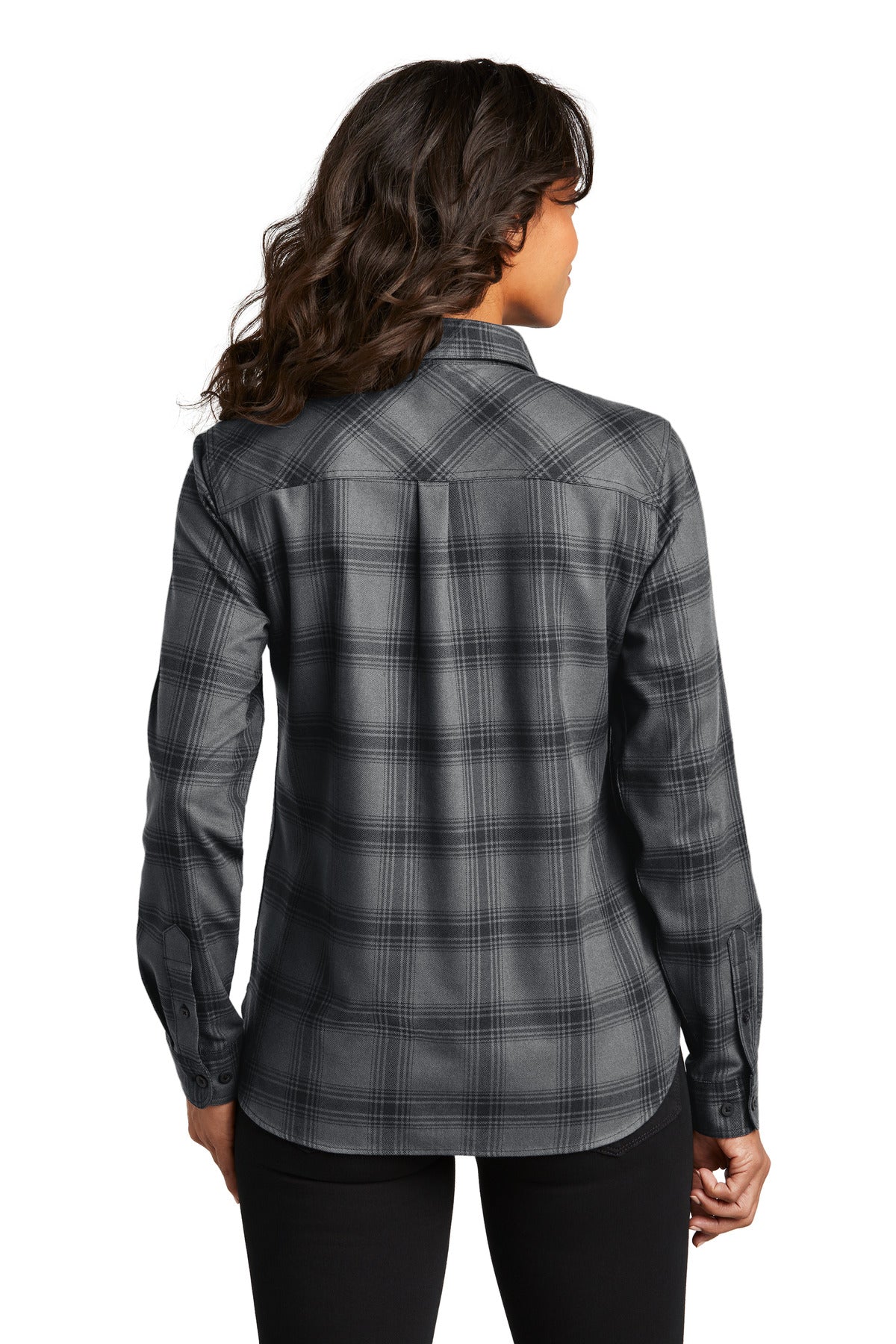 Custom Embroidered Port Authority Women's Plaid Flannel Shirt LW669,Grey/ Black Open Plaid