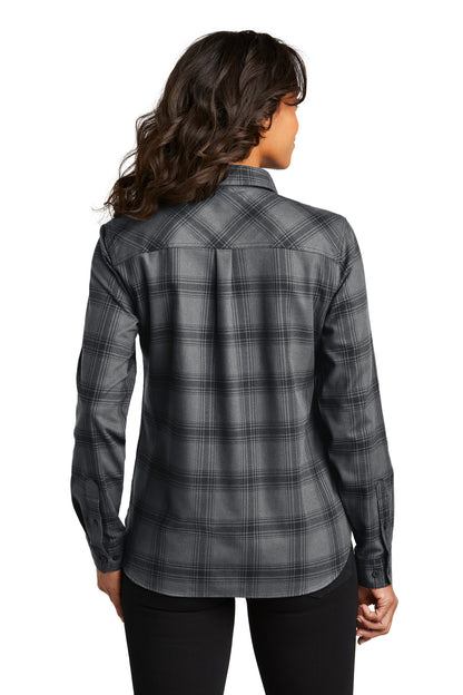 Custom Embroidered Port Authority Women's Plaid Flannel Shirt LW669,Grey/ Black Open Plaid