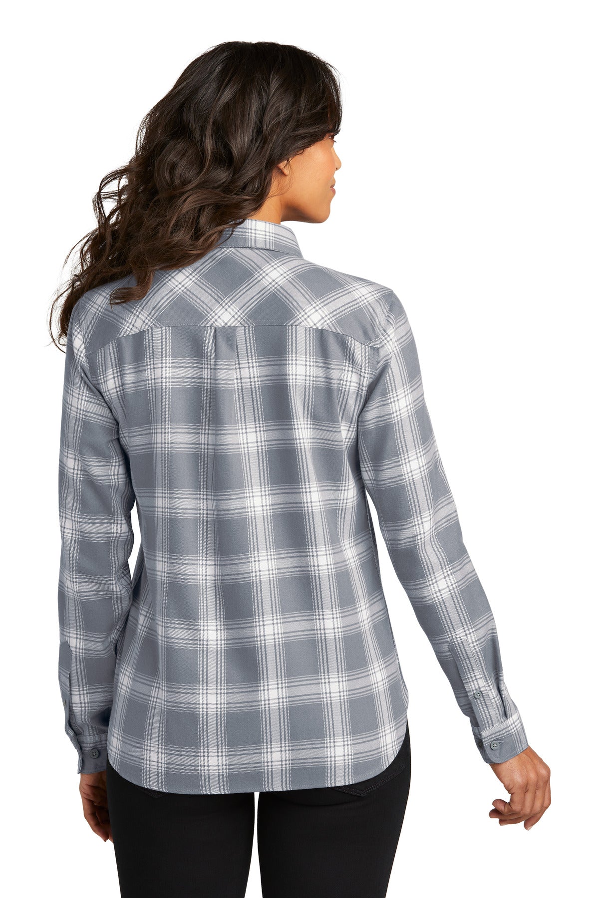 Custom Embroidered Port Authority Women's Plaid Flannel Shirt LW669,Grey/ Cream Open Plaid