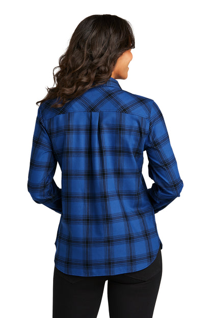 Custom Embroidered Port Authority Women's Plaid Flannel Shirt LW669,Royal/ Black Open Plaid
