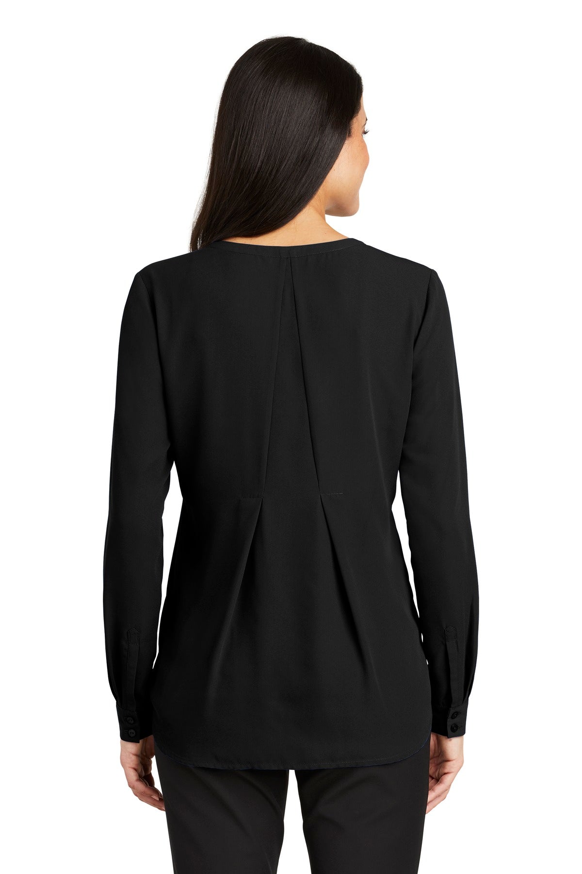 Custom Embroidered Port Authority Women's Long Sleeve Button-Front Blouse. LW700,Black