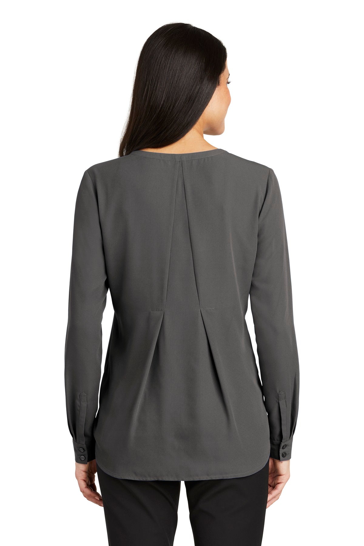 Custom Embroidered Port Authority Women's Long Sleeve Button-Front Blouse. LW700,Sterling Grey