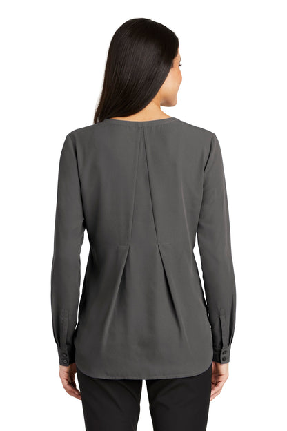 Custom Embroidered Port Authority Women's Long Sleeve Button-Front Blouse. LW700,Sterling Grey