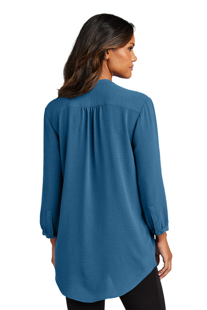 Custom Embroidered Port Authority Women's 3/4-Sleeve Textured Crepe Tunic LW713,Aegean Blue