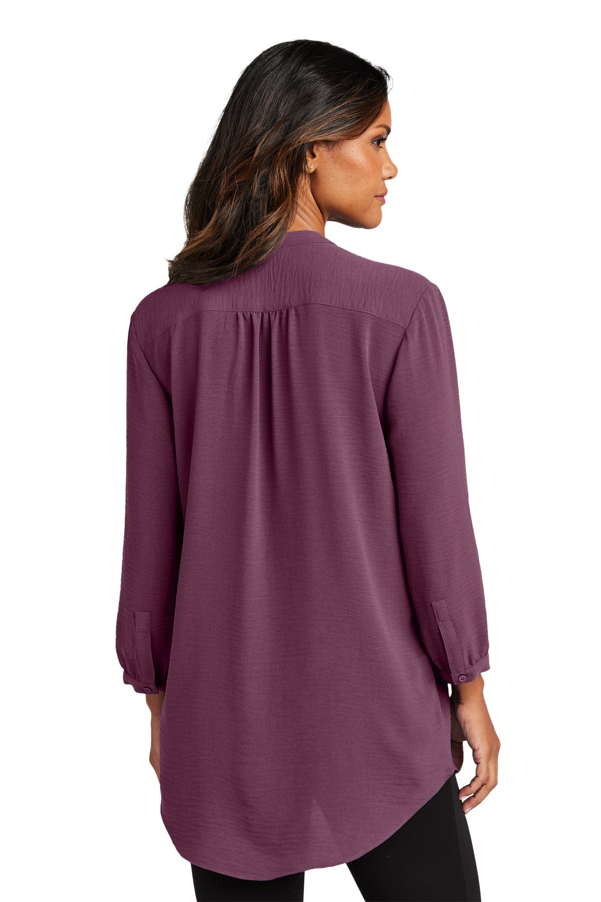 Custom Embroidered Port Authority Women's 3/4-Sleeve Textured Crepe Tunic LW713,Purple Mist