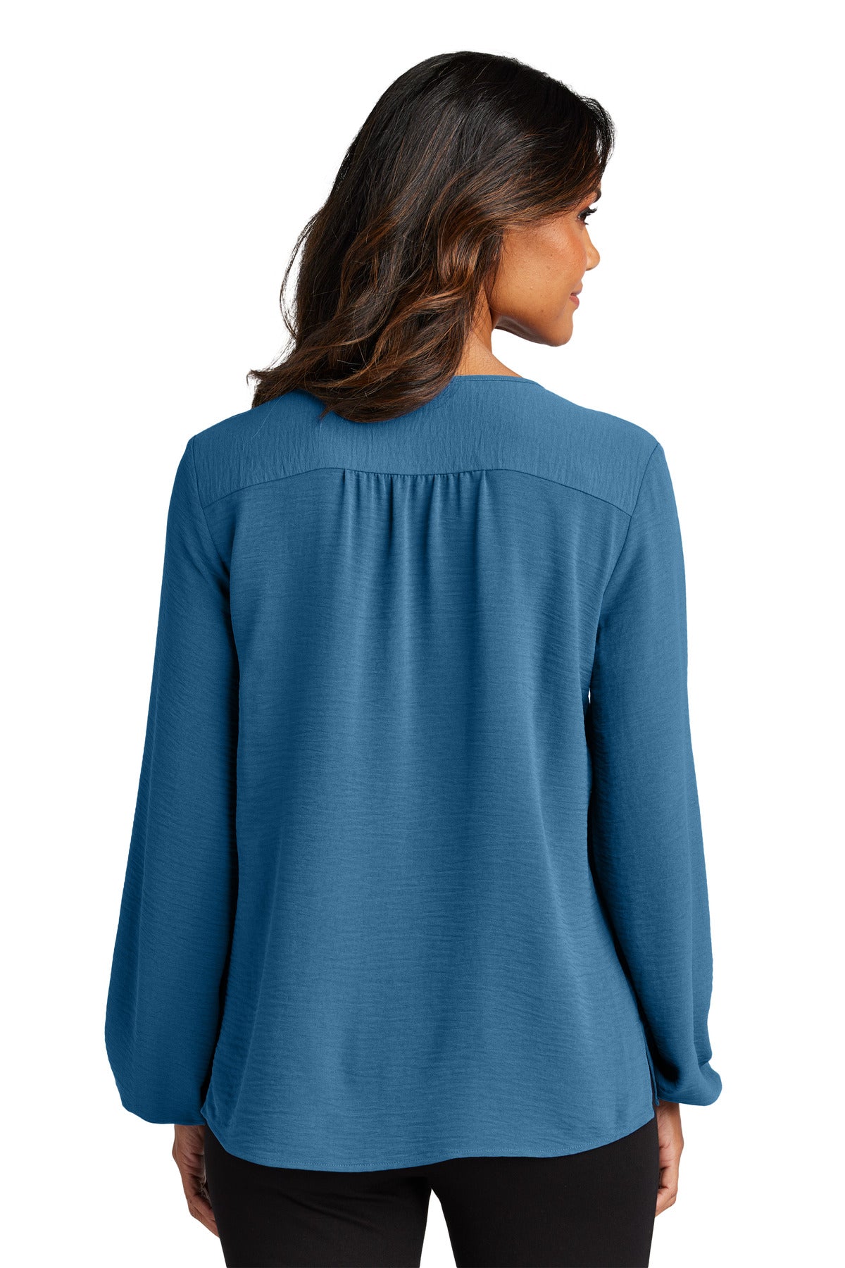 Custom Embroidered Port Authority Women's Textured Crepe Blouse LW714,Aegean Blue